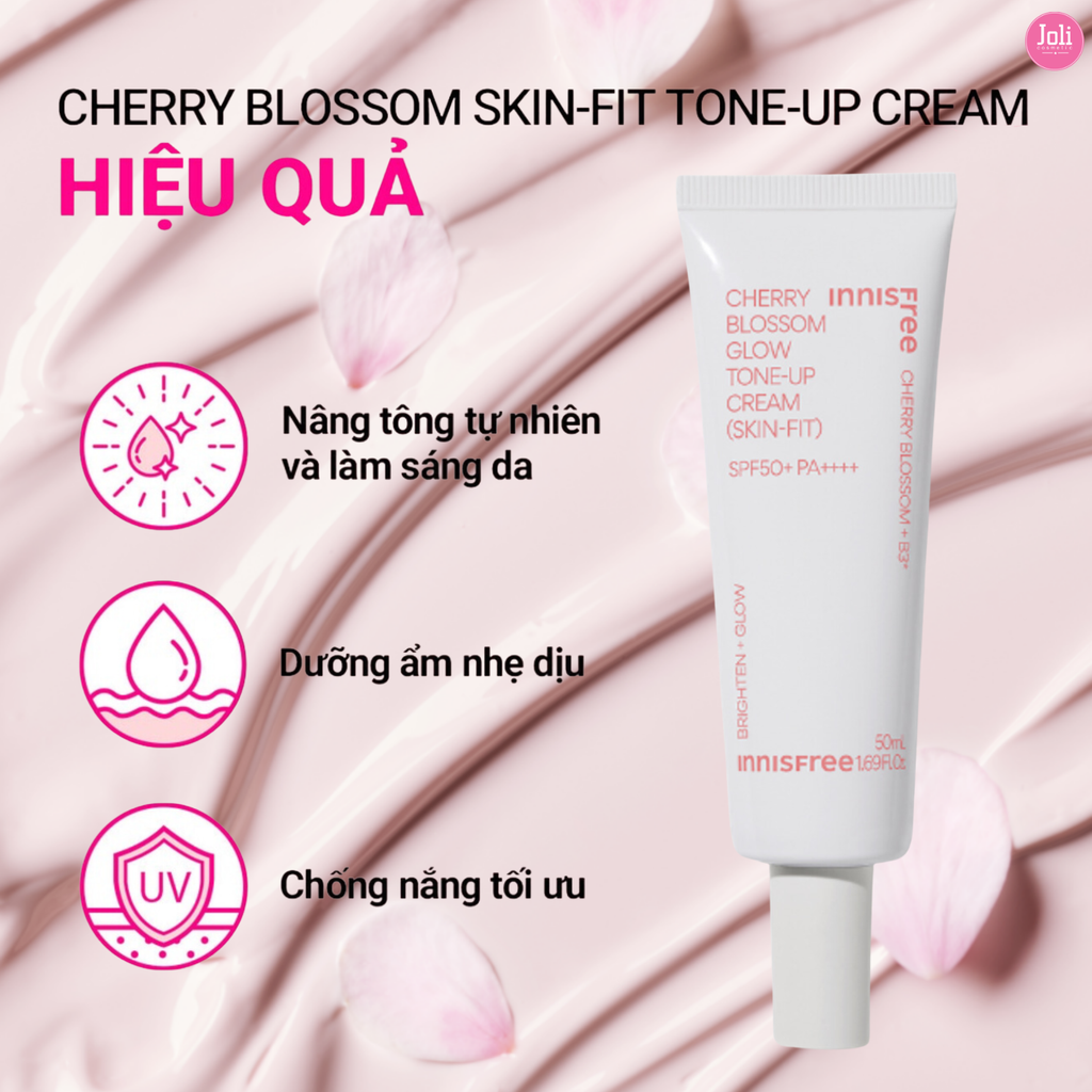 Kem Dưỡng Ẩm Nâng Tông Làm Sáng Chống Nắng Cho Da innisfree Cherry Blossom Glow Skin-Fit Tone-up Cream SPF50+