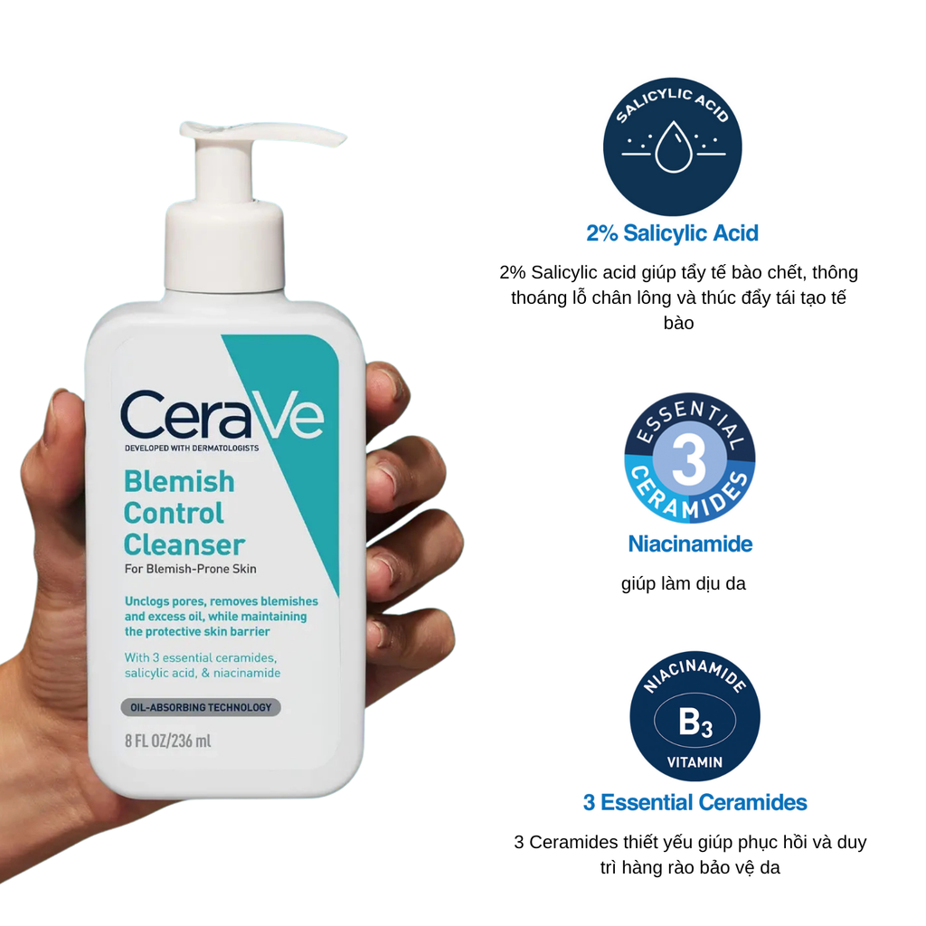 Sữa Rửa Mặt Giảm Mụn Cerave Blemish Control Cleanser