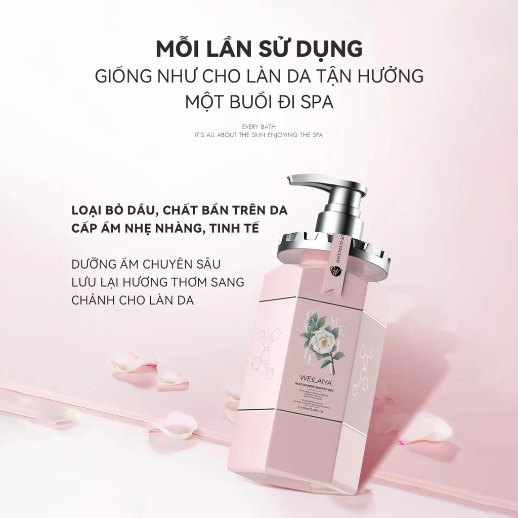 Sữa Tắm Trắng Da Hương Hoa Trà Weilaiya Niacinamide Shower Gel 450ml
