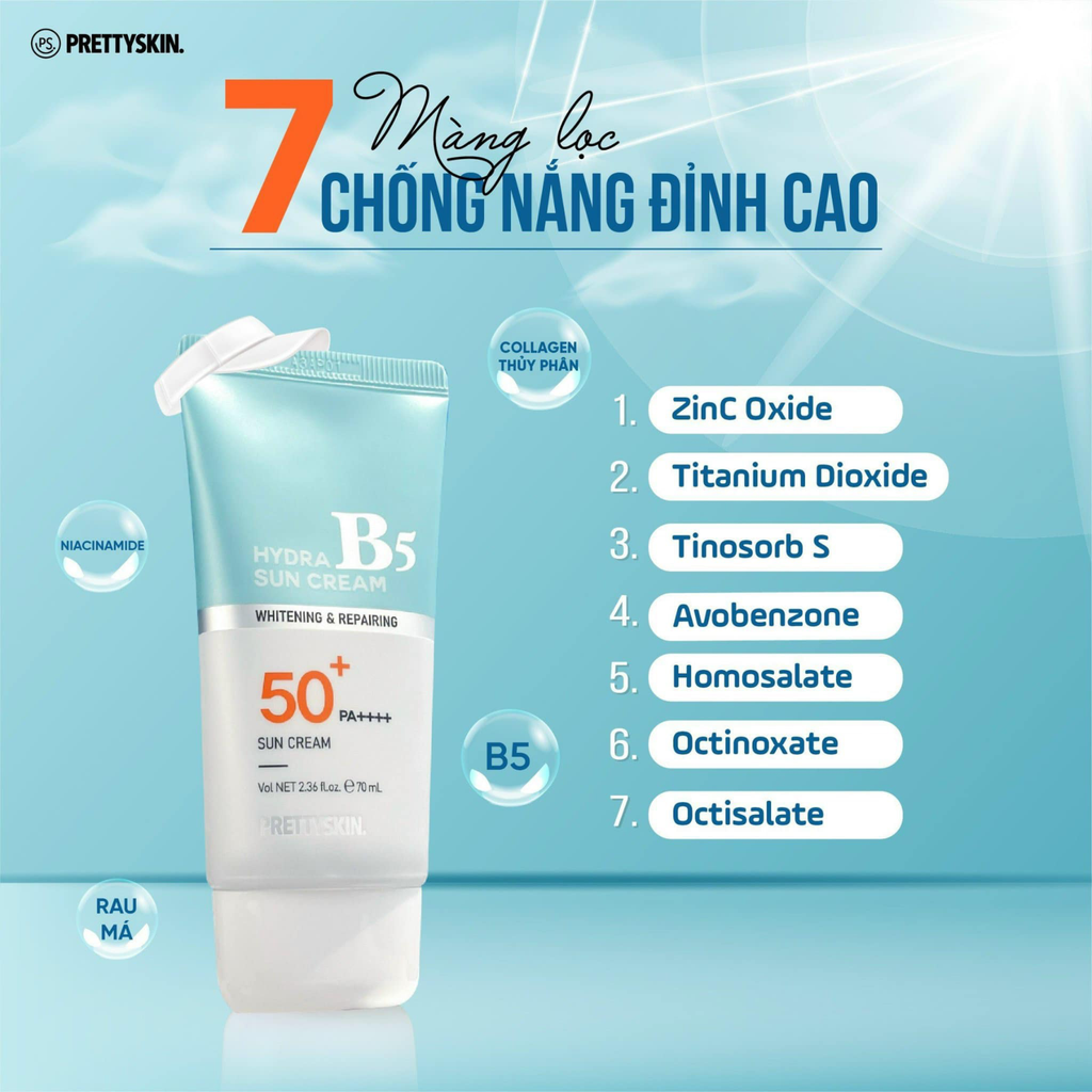Kem Chống Nắng Phục Hồi Dưỡng Trắng Prettyskin Hydra B5 Sun Cream SPF 50+/PA+++ 70ml