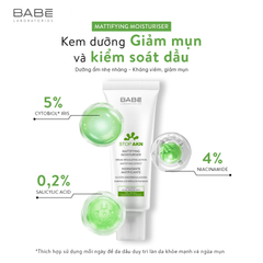Kem Dưỡng Ẩm Kiềm Dầu Giảm Mụn Laboratorios Babe Stop AKN Mattifying Fluid 50ml