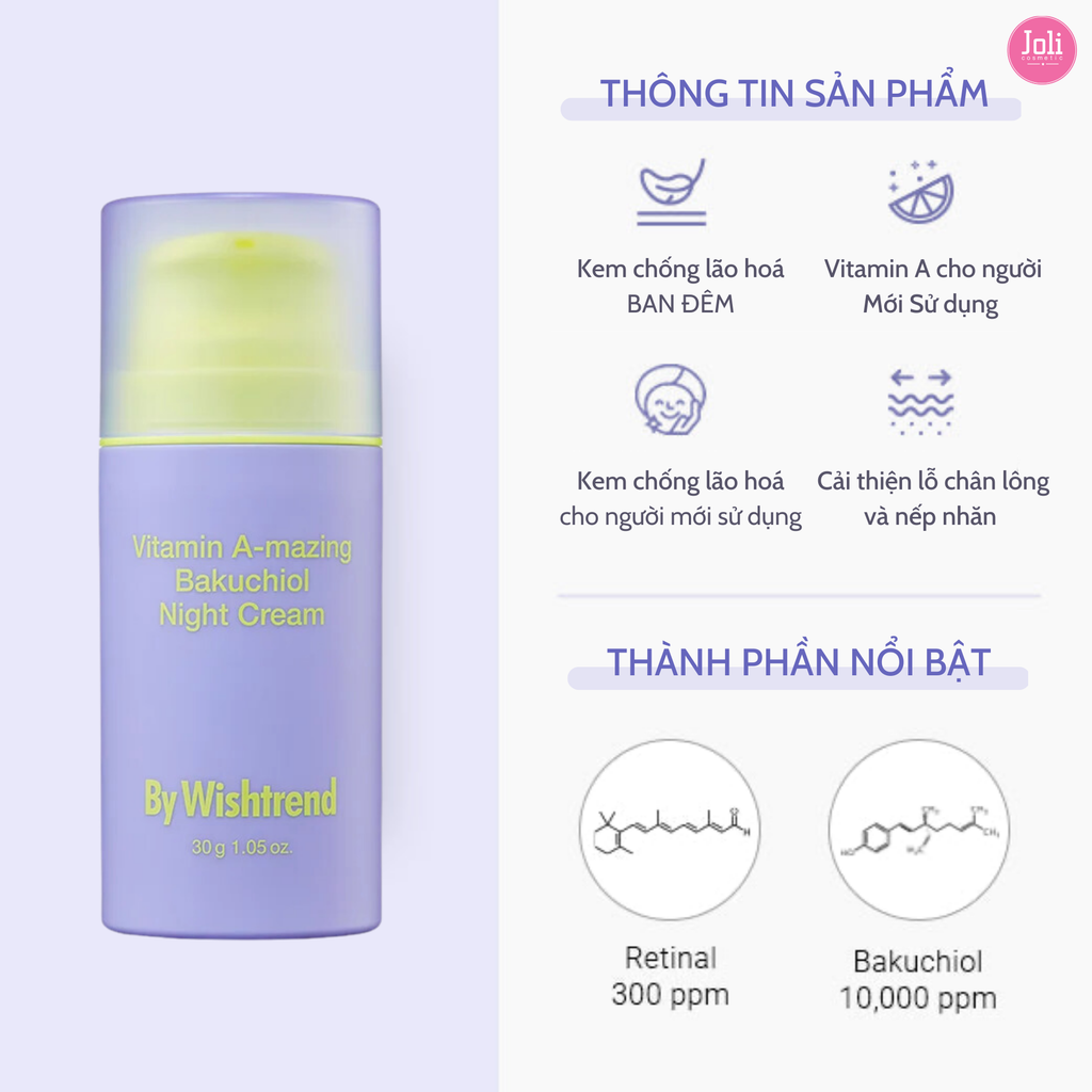Kem Dưỡng Da Ban Đêm Phục Hồi Da By Wishtrend Vitamin A - Mazing Bakuchiol Night Cream 30g