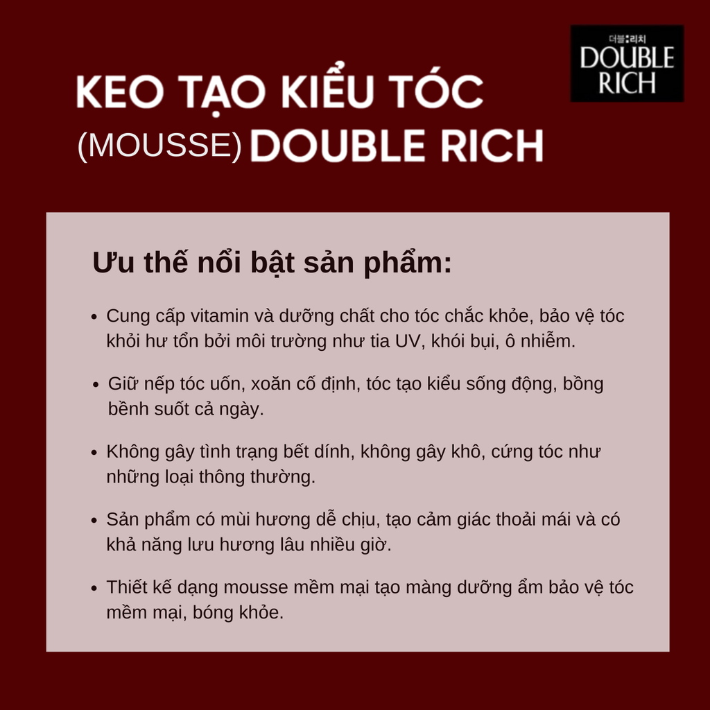 Xịt Tạo Kiểu Tóc Giữ Tóc Cố Định Double Rich Hair Mousse 150ml