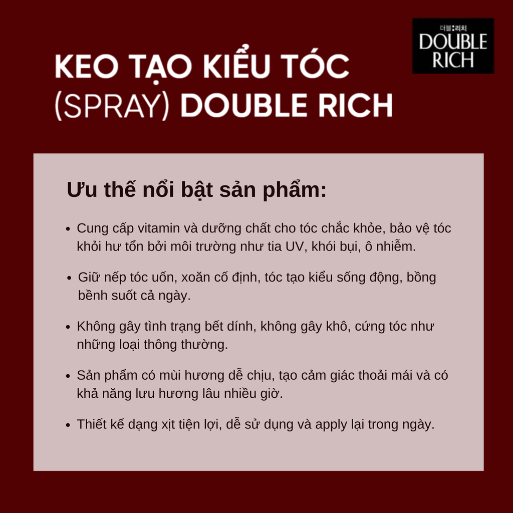 Xịt Tạo Kiểu Tóc Giữ Tóc Cố Định Double Rich Hair Spray Strong Hold 170ml