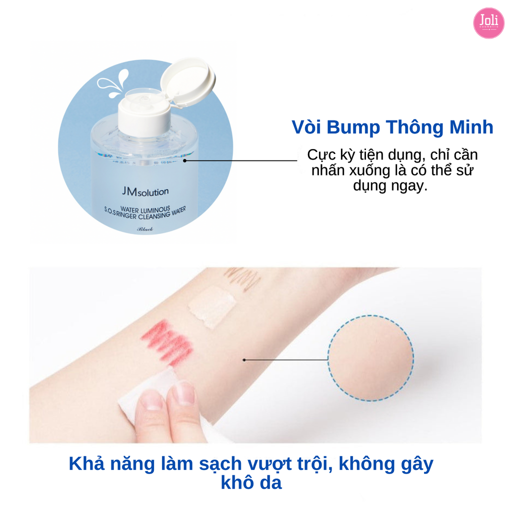 Nước Tẩy Trang Làm Sạch Bổ Sung Độ Ẩm JMsolution Water Luminous SOS Ringer Cleansing Water Black 500ml