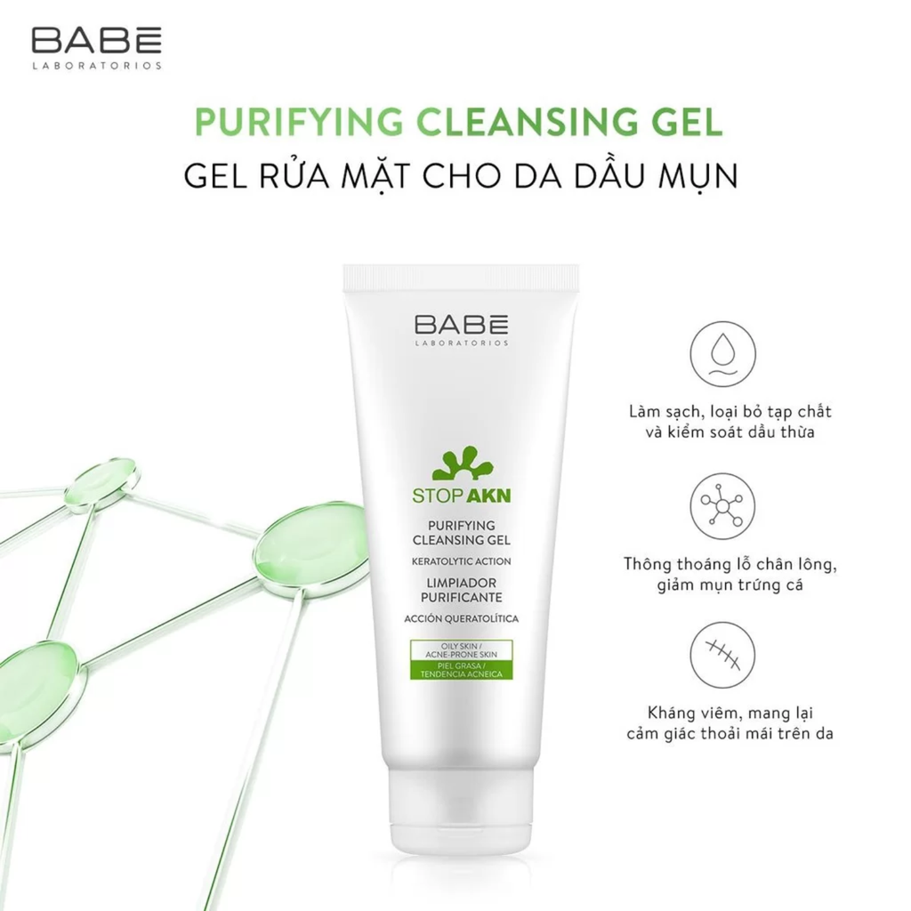 Sữa Rửa Mặt Cho Da Dầu Mụn Babe Stop Akn Purifying Cleansing Gel