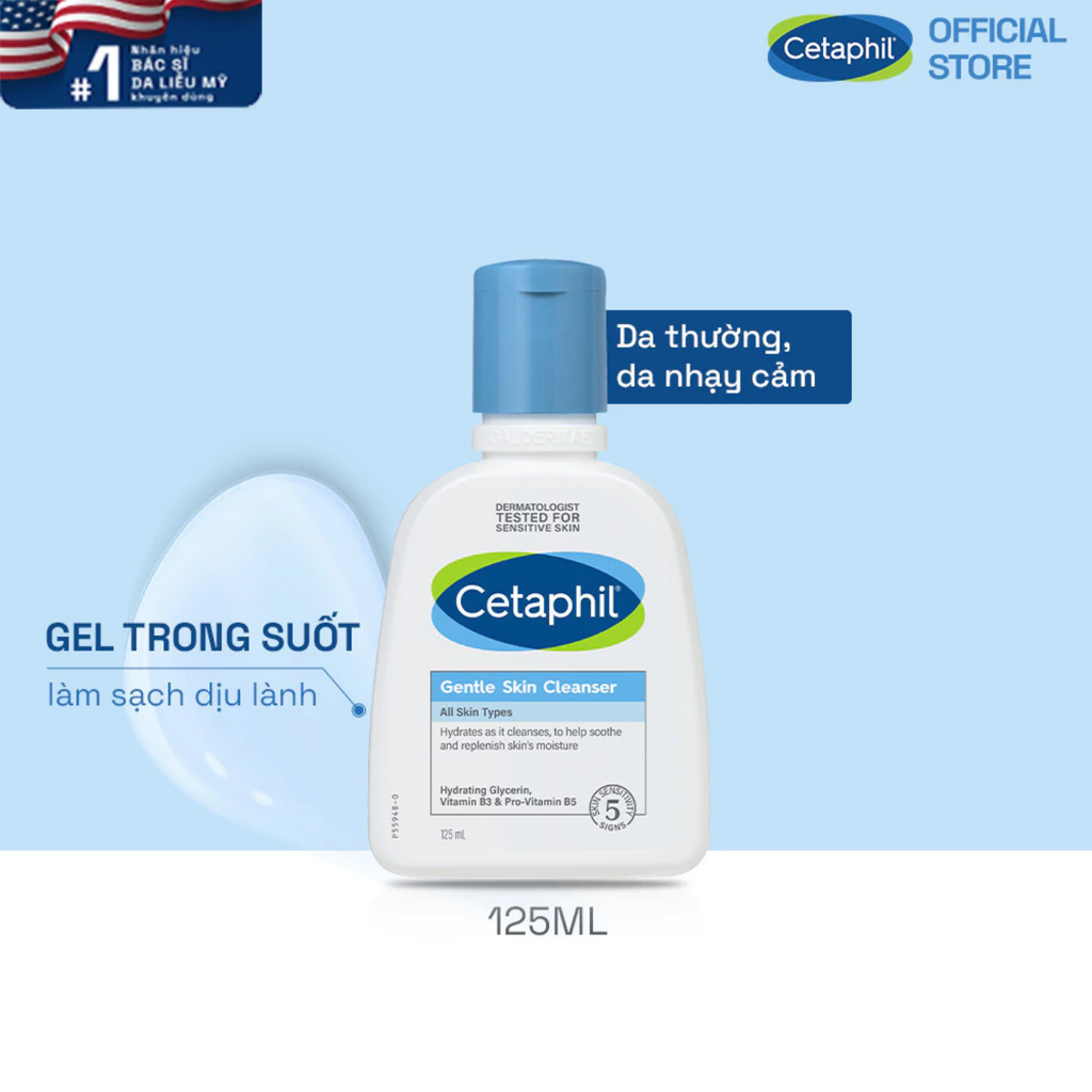 Combo Sữa Rửa Mặt Cetaphil Gentle Skin Cleanser 125ml + Gel Chống Nắng Sun SPF50+ Light Gel 50ml