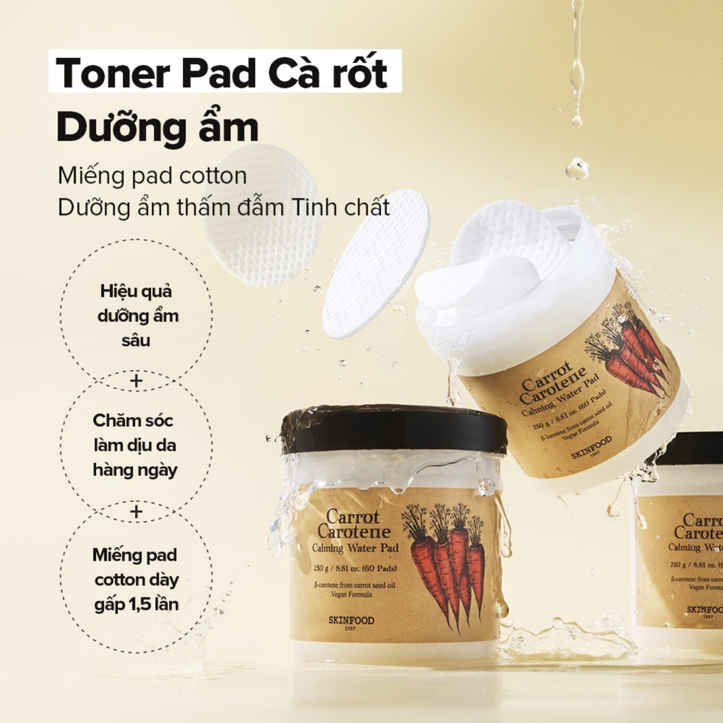 Nước Hoa Hồng Dạng Miếng Skinfood Carrot Carotene Calming Water Pad 250g