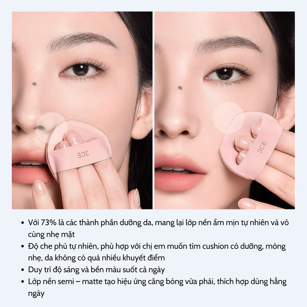 Phấn Nước 3CE Fitting Mesh Cushion Refill Set SPF40 PA+++ 11gx2 (tặng kèm lõi)