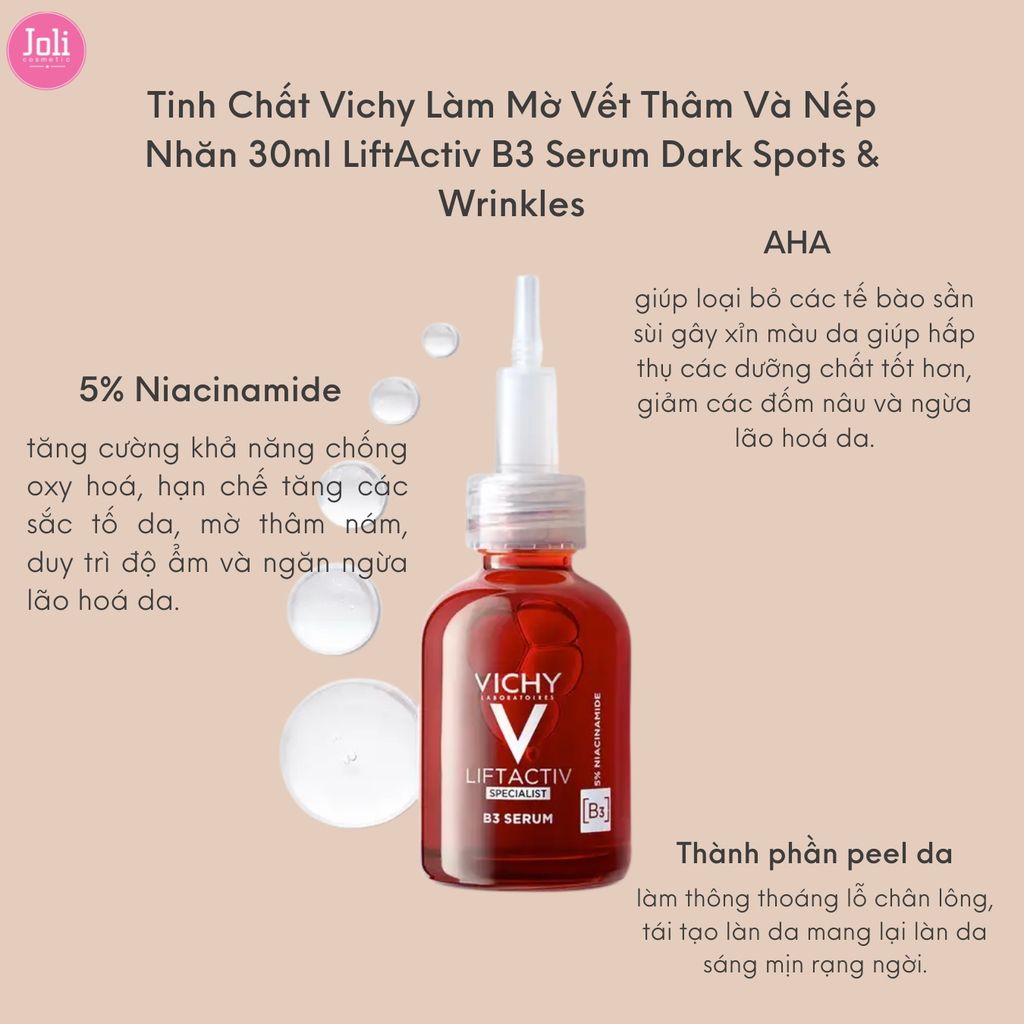 Bộ Sản Phẩm Tinh Chất Mờ Nám Sáng Da Vichy Liftactiv B3 30ml + Kem Dưỡng Ẩm Vichy Collagen 15ml + Gel Chống Nắng Giảm Nám Vichy 15ml