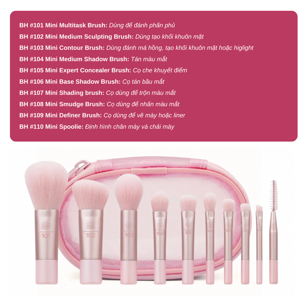 Bộ Cọ Trang Điểm 10 Cây Kèm Túi BH Cosmetics Glam On The Glow Mini Brush Set