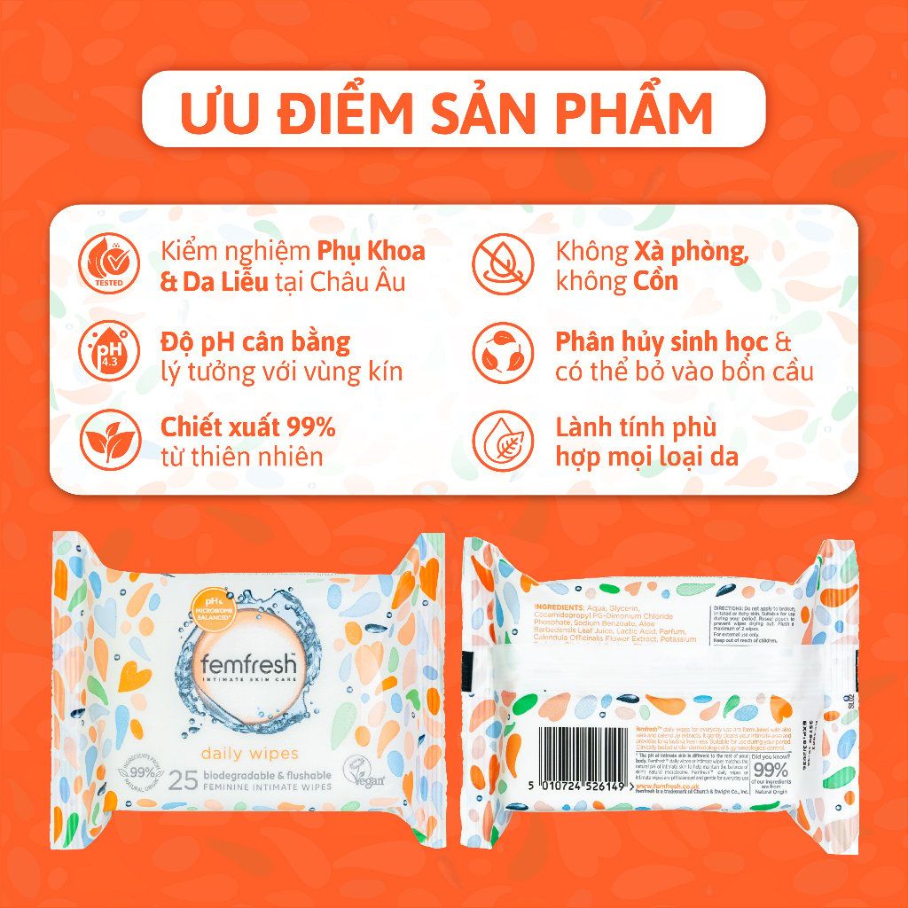 Khăn Ướt Vệ Sinh Vùng Kín Hằng Ngày Femfresh Intimate Skin Care Daily Wipes