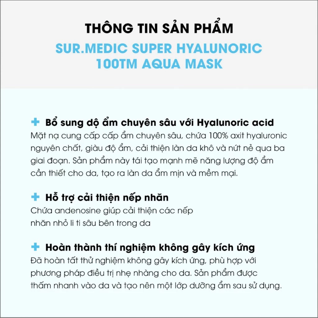 Mặt Nạ Cấp Ẩm Sur.Medic+ Super Hyaluronic 100 Aqua Mask 30g