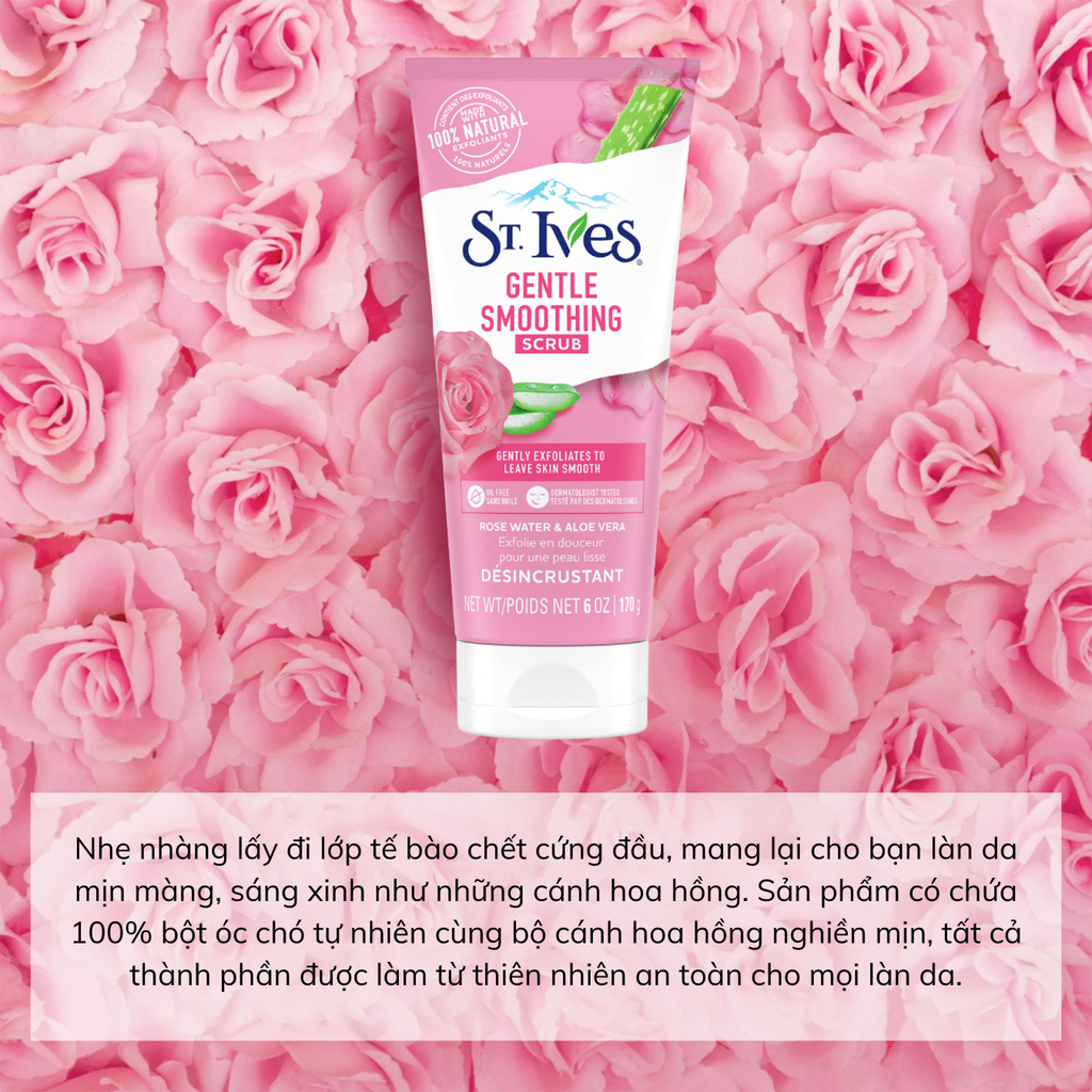 Sữa Rửa Mặt Tẩy Tế Bào Chết Hoa Hồng & Lô Hội St.Ives Gentle Smoothing Rose Water And Aloe Vera Face Scrub 170g