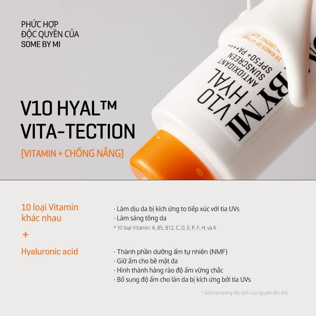 Kem Chống Nắng Dưỡng Ẩm Nâng Tông Some By Mi V10 Hyal Antioxidant Suncreen SPF50+ PA++++ 40ml