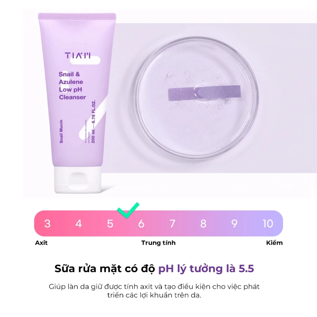 Sữa Rửa Mặt Làm Dịu Phục Hồi Da Tia'm Snail & Azulene Low PH Cleanser 200ml