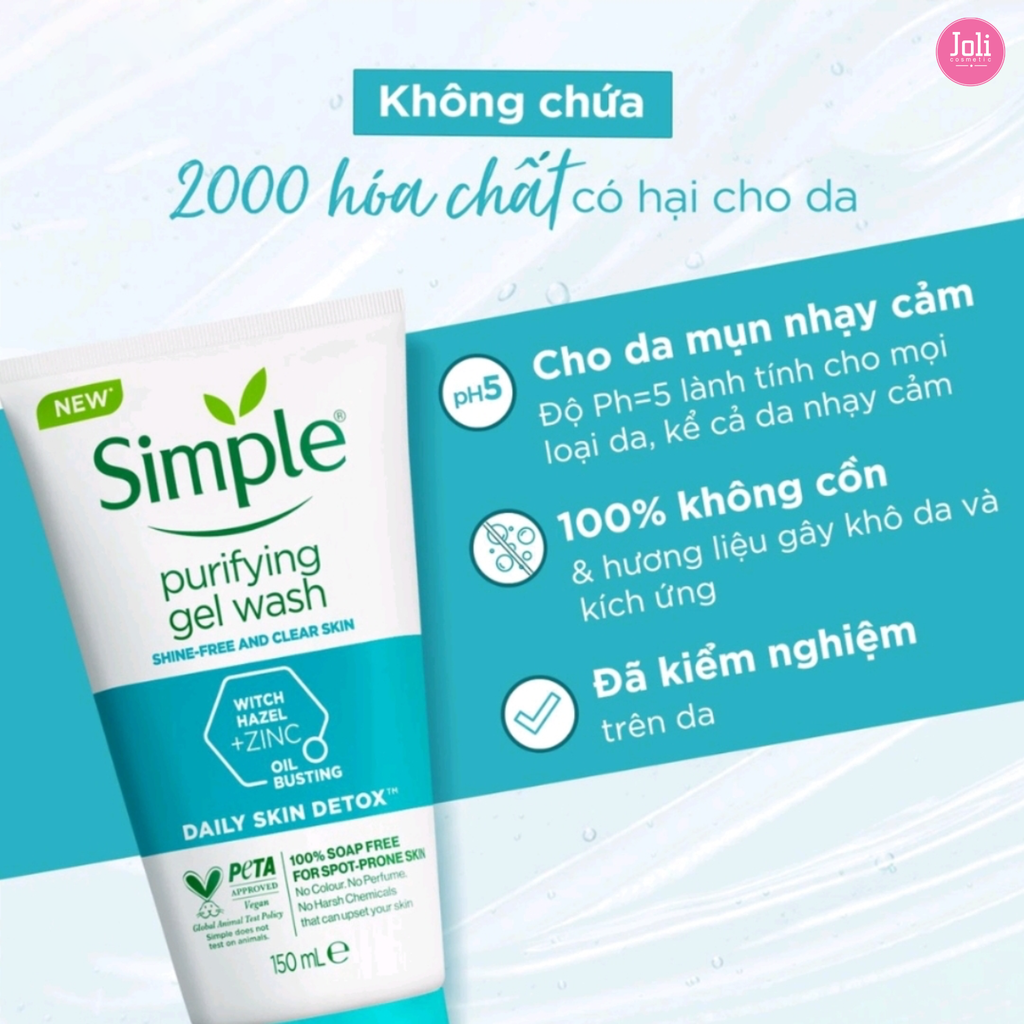 Sữa Rửa Mặt Kiềm Dầu Ngừa Mụn Simple Purifying Gel Wash 150ml