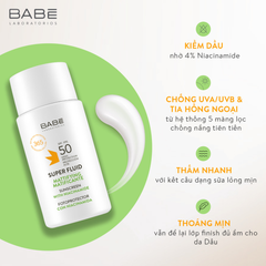 Kem Chống Nắng Kiềm Dầu Cho Da Mụn Babe Sun Protection Super Fluid Matifiant Sunscreen SPF50 50ml