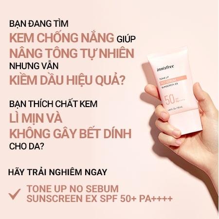 Kem Chống Nắng Innisfree Tone Up No Sebum Sunscreen EX SPF50+ PA++++  50mlKem Chống Nắng Innisfree Tone Up No Sebum Sunscreen EX SPF50+ 50ml –  JOLI COSMETIC