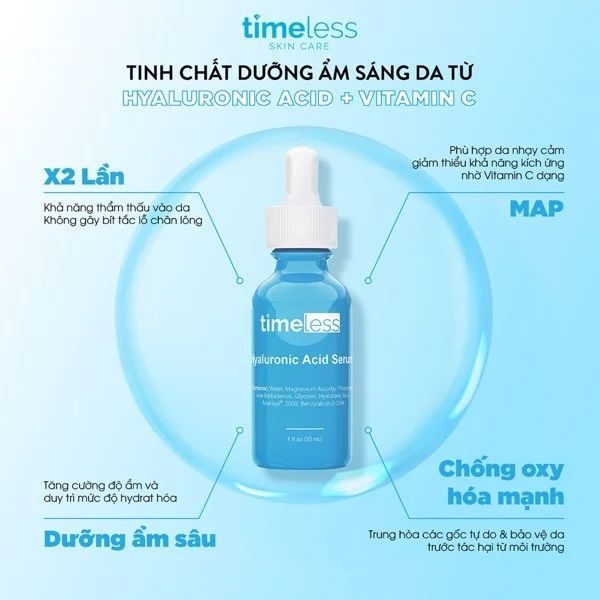 Tinh Chất Cấp Ẩm Dưỡng Trắng Da Timeless Hyaluronic Acid + Vitamin C Serum 30ml