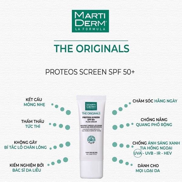 Kem Chống Nắng MartiDerm The Originals Proteos Screen SPF50+ Fluid Cream 40ml