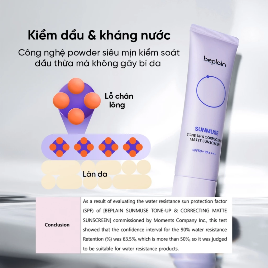 Kem Chống Nắng Nâng Tông Kiềm Dầu beplain Sunmuse Tone Up & Correcting Matte Sunscreen SPF50+ PA++++ 50ml