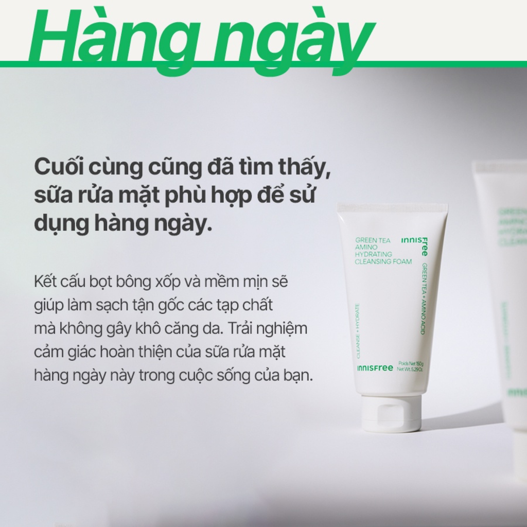 Sữa Rửa Mặt Dưỡng Ẩm Chiết Xuất Trà Xanh innisfree Green Tea Amino Hydrating Cleansing Foam 150g