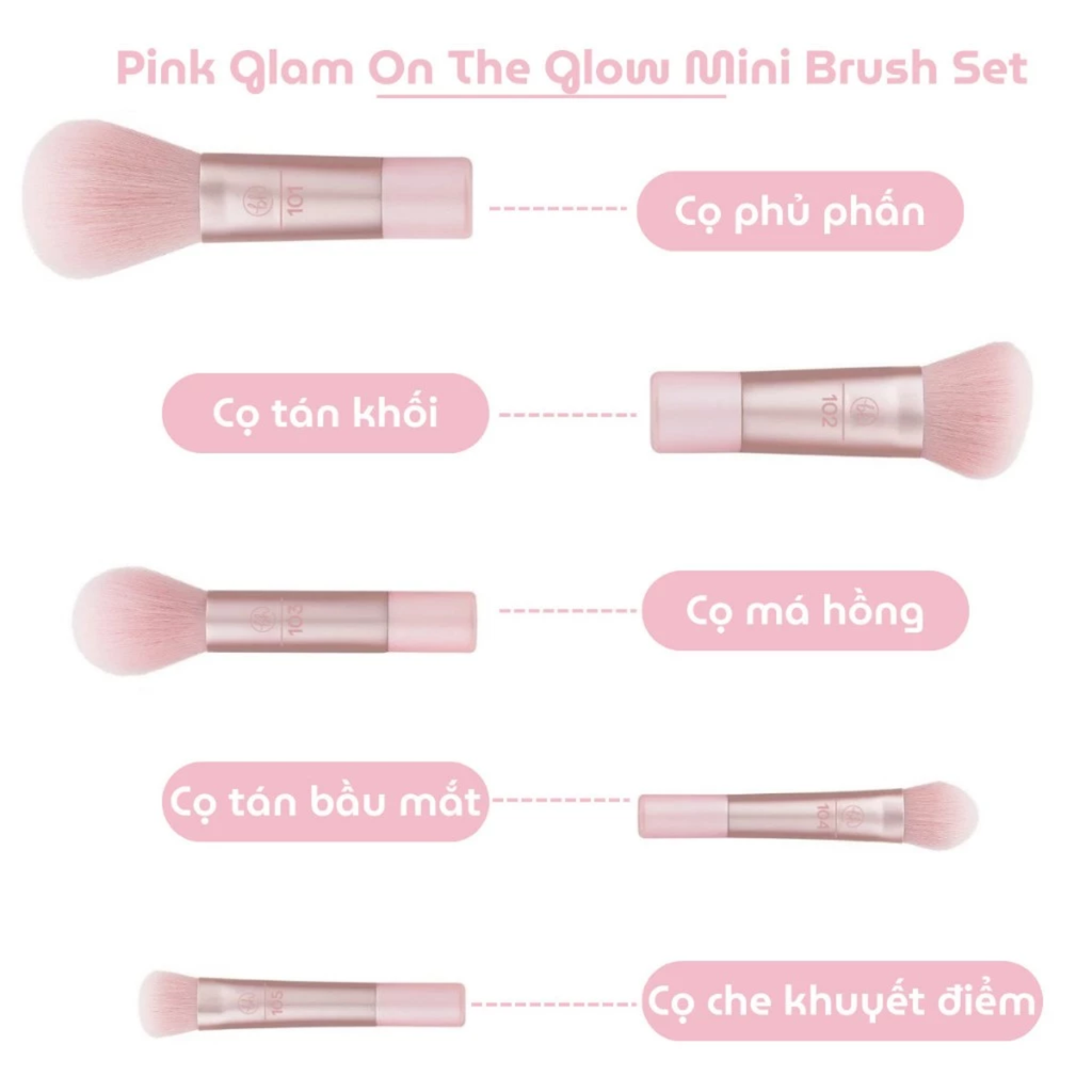 Bộ Cọ Trang Điểm 10 Cây Kèm Túi BH Cosmetics Glam On The Glow Mini Brush Set