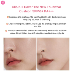 Phấn Nước Clio Kill Cover The New Founwear Cushion SPF50+ PA+++ (hộp hồng tặng kèm lõi)