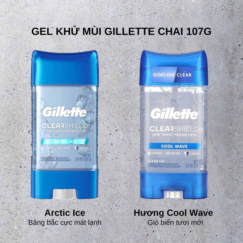 Gel Khử Mùi Giảm Tiết Mồ Hôi Gillette Clear Shield 72HR Sweat Protection 107g
