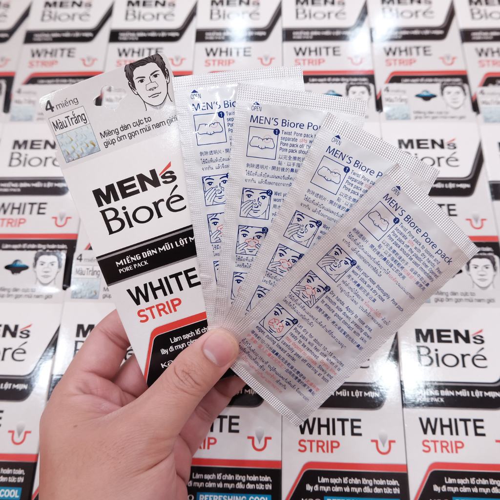 Miếng Dán Mũi Lột Mụn Than Hoạt Tính Biore Pore Pack Black Strip Refreshing Cool 4 Miếng