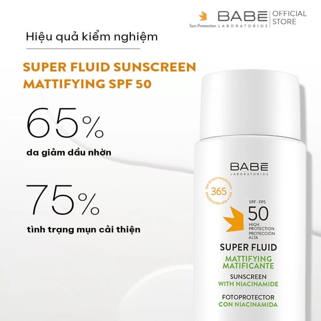 Kem Chống Nắng Kiềm Dầu Cho Da Mụn Babe Sun Protection Super Fluid Matifiant Sunscreen SPF50 50ml