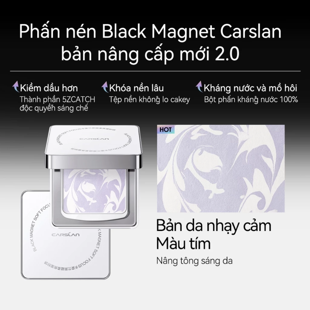 Phấn Phủ Dạng Nén Cho Da Nhạy Cảm Carslan 2.0 Black Magnet Soft Focus Powder 8g