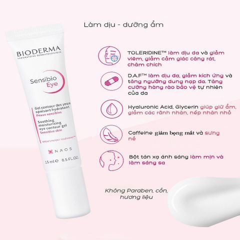 Gel Dưỡng Ẩm Hỗ Trợ Giảm Bọng Mắt Bioderma Sensibio Eye+ 15ml