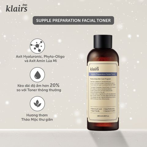 Nước Hoa Hồng Có Mùi Cho Da Nhạy Cảm Klairs Supple Preparation Facial Toner 180ml