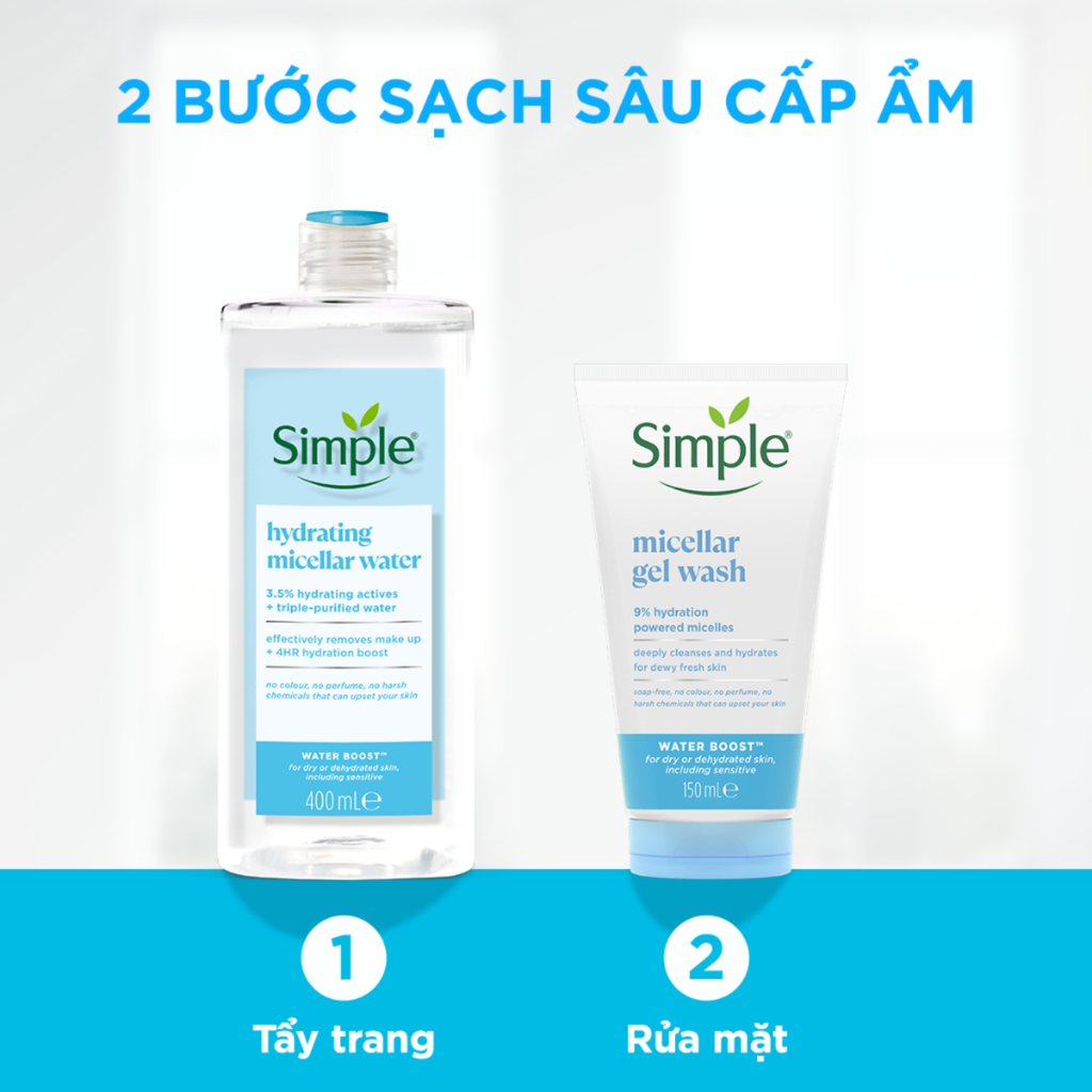Gel Rửa Mặt Sạch Sâu Cấp Ẩm Cho Da Khô Simple Water Boost Micellar Gel Wash 150ml