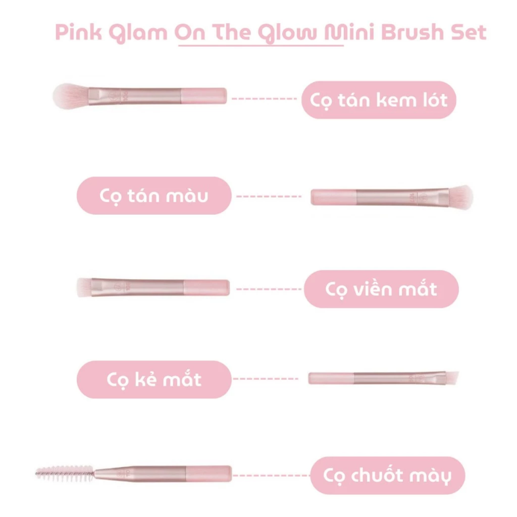 Bộ Cọ Trang Điểm 10 Cây Kèm Túi BH Cosmetics Glam On The Glow Mini Brush Set
