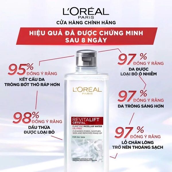 Nước Tẩy Trang Loreal Cho Da Dầu Revitalift Crystal Purifying Micellar Water