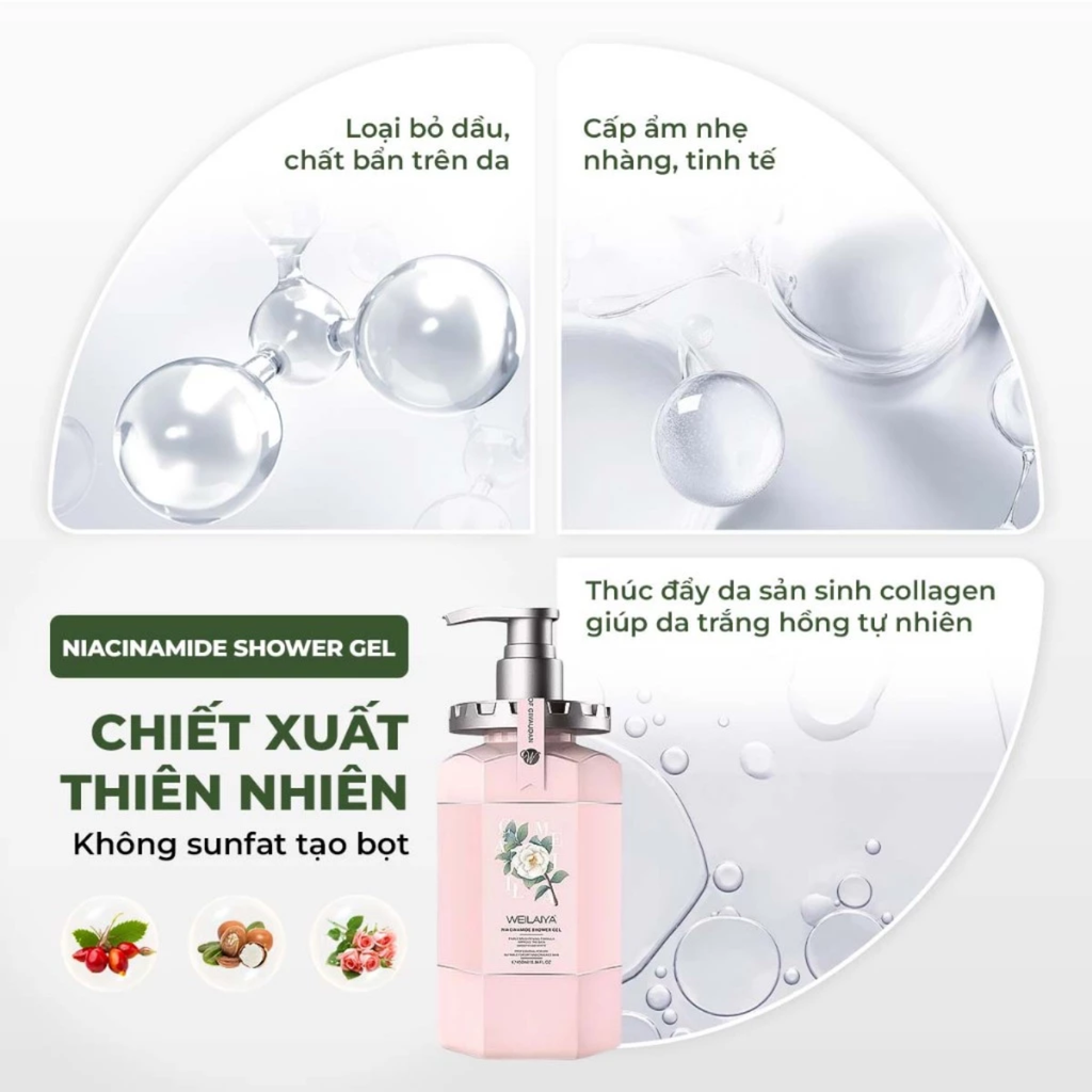 Sữa Tắm Trắng Da Hương Hoa Trà Weilaiya Niacinamide Shower Gel 450ml