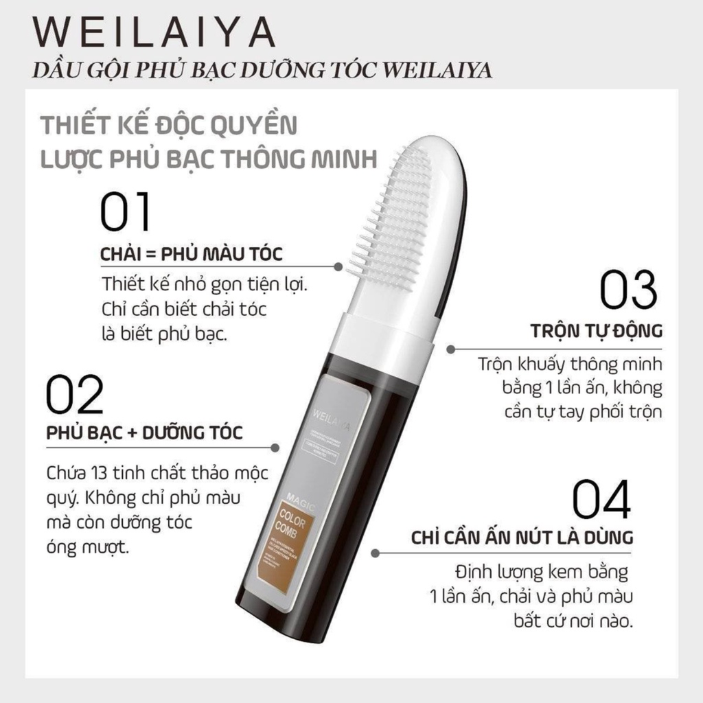 Dầu Gội Phủ Bạc Dưỡng Tóc Weilaiya Magic Color Comb