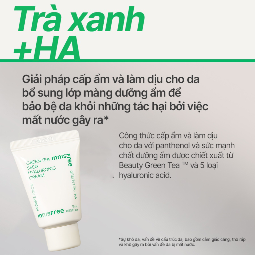 Bộ Dưỡng Ẩm Làm Dịu Phục Hồi Da 4 Món innisfree Green Tea Hyaluronic Serum 80ml + Green Tea Cleansing 15gx2 + Cream Green Tea 15mlx2 + Cream Green Tea Bounce 10mlx2