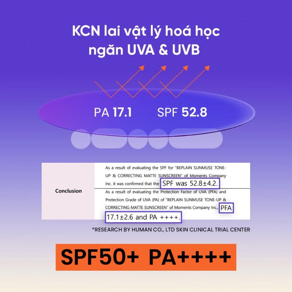 Kem Chống Nắng Nâng Tông Kiềm Dầu beplain Sunmuse Tone Up & Correcting Matte Sunscreen SPF50+ PA++++ 50ml