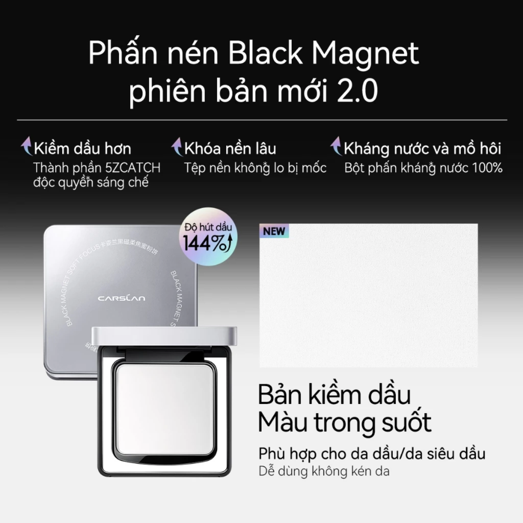 Phấn Phủ Dạng Nén Kiềm Dầu Carslan 2.0 Black Magnet Soft Focus Powder 8g