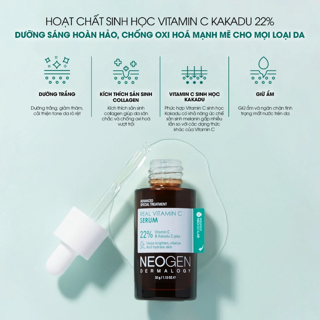 Tinh Chất Dưỡng Trắng Chống Oxi Hóa Neogen Dermalogy Real Vitamin C 22% Kakadu C-plex Serum 32g