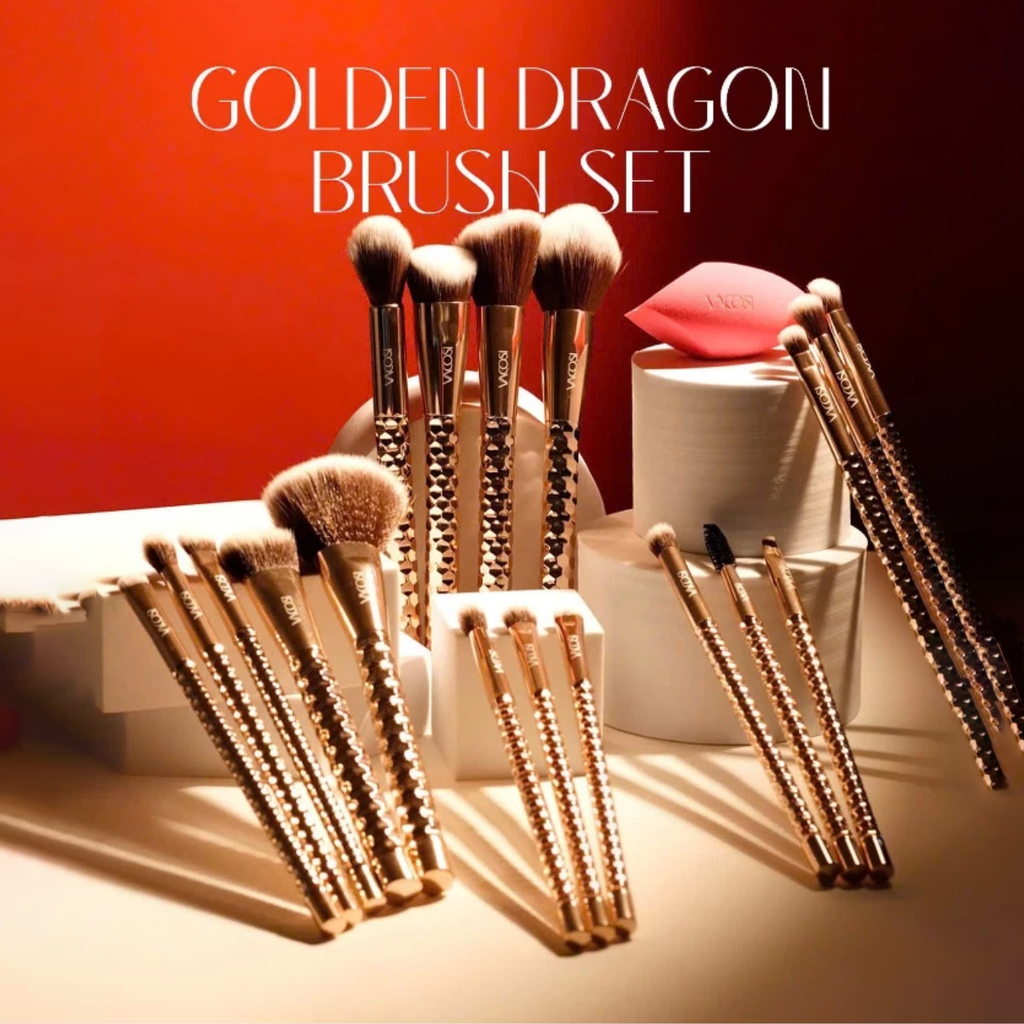Bộ Kit 4 Cọ Và 1 Bông Phấn Vacosi Fury The Flawless Face Brush Kit Golden Dragon SC05