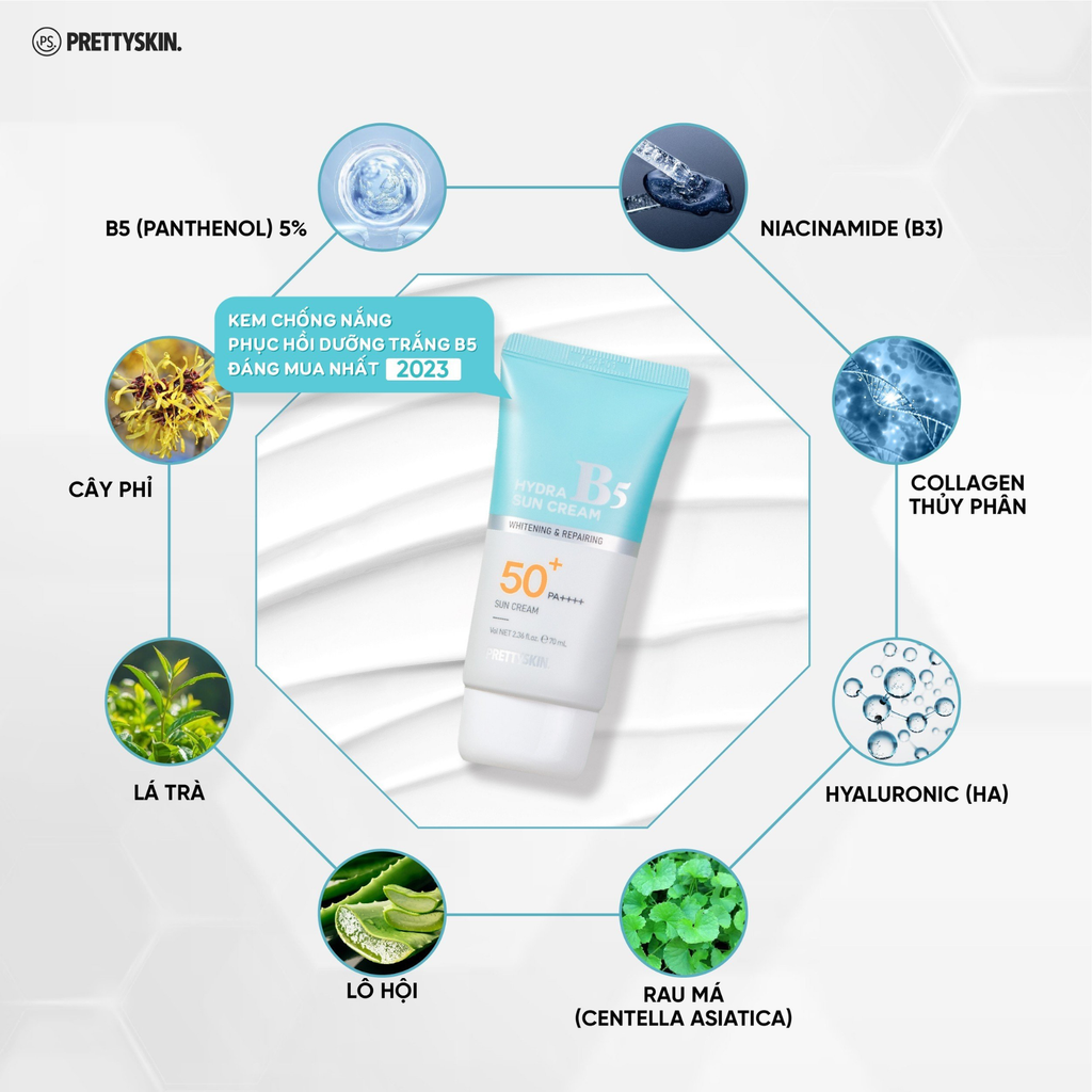 Kem Chống Nắng Phục Hồi Dưỡng Trắng Prettyskin Hydra B5 Sun Cream SPF 50+/PA+++ 70ml