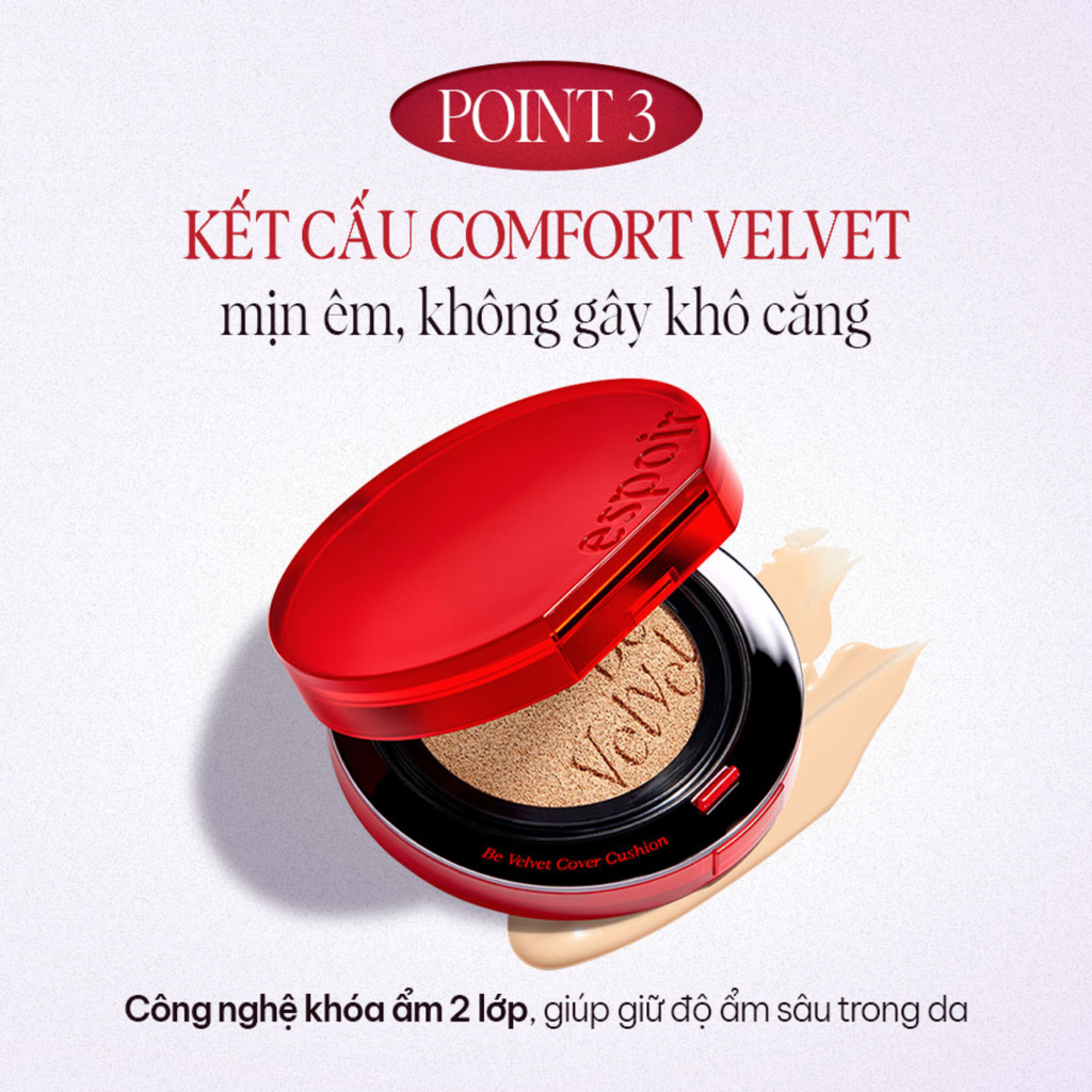 Phấn Nước Che Phủ Espoir Be Velvet Cover Cushion SPF42 PA++ 13g (Tặng Lõi Refill + Phấn phủ mini 3g)