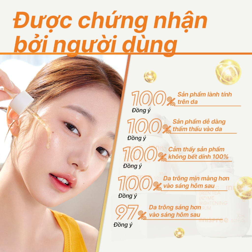 Bộ Dưỡng Ẩm Sáng Da 3 Món ( innisfree Vitamin C Green Tea Enzyme Brightening Serum 30ml + Serum 10ml + KCN Hyaluronic Moist 10ml)