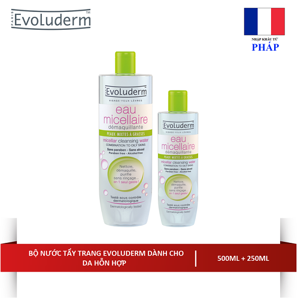 Nước Tẩy Trang Evoluderm Cho Da Hỗn Hợp & Da Dầu Micellar Cleansing Water Combination To Oily Skins