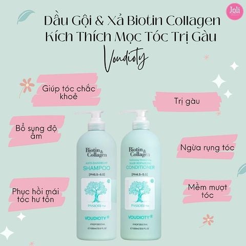 Dầu Gội & Xả Kích Thích Mọc Tóc Trị Gàu Biotin Collagen Voudioty Professional (Xanh Dương)